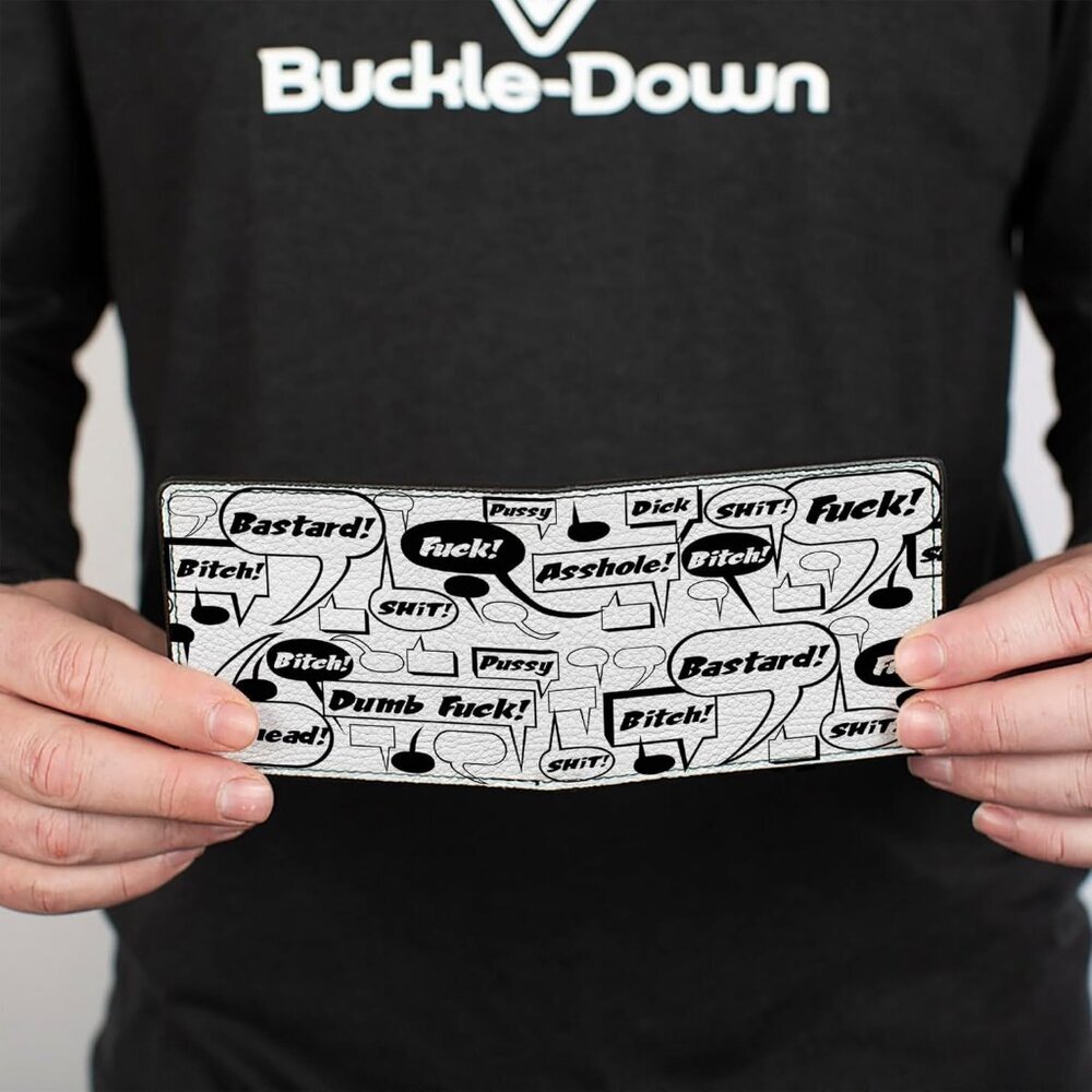 Buckle-Down Men's Vegan Leather Bifold Bubbles Curse Words Quote Wallet - Picture 4 of 8